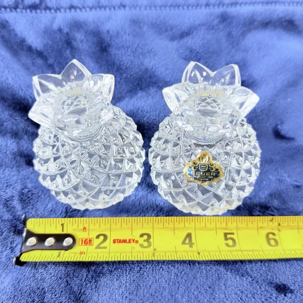 Vintage Pair Beyer Bavaria Lead Crystal Pineapples Paperweights Bookends Germany